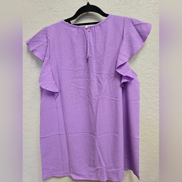 Zenana NWT Women's Purple Airflow Flutter Sleeve Ruffle Sleeve Top Size Large - Picture 7 of 8
